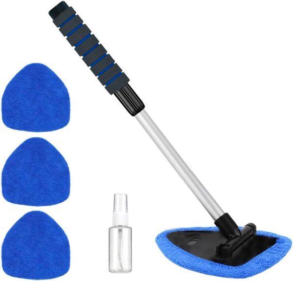 Gven Windshield Cleaner Tool Interior Car Window Cleaner Tool Inside Cleaning Supplies Car Cleaning Kit Automotive Glass Auto Cleaner Wand with Reusable Microfiber Glass Wiper Kit