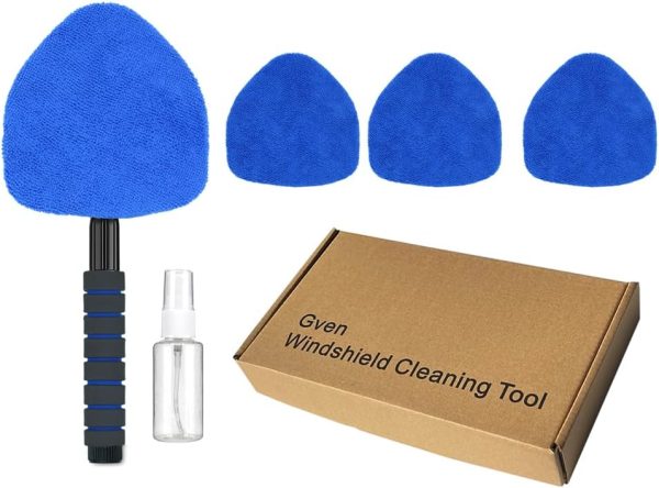 Gven Windshield Cleaner Tool Interior Car Window Cleaner Tool Inside Cleaning Supplies Car Cleaning Kit Automotive Glass Auto Cleaner Wand with Reusable Microfiber Glass Wiper Kit - Image 6