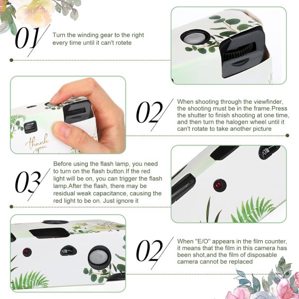 Kanayu 10 Pack Disposable Camera for Wedding Floral 34mm Single Use Film Camera with Flash One Time Use Camera for Anniversary Concert Travel Camp Party Supply Gift Honeymoon, Eucalyptus White Rose - Image 4